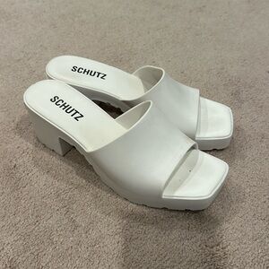 Schutz white chunky mule